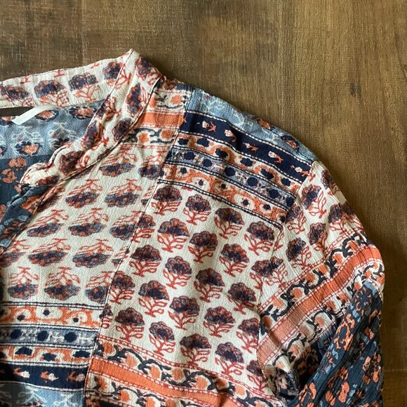 Free People Boho Mixed Print Button Front Blouse Top Multicolor Size M - Picture 4 of 8
